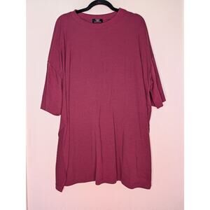 Dressed in Lala Oversized Crewneck Ribbed Tee Maroon Slits XL Boho Lounge Tunic